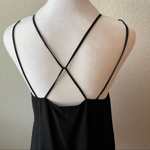 LOFT Black Embroidered Criss Cross Strappy Lined Camisole Top Medium - Picture 6 of 9
